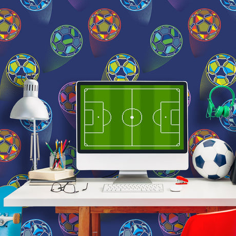 Catherine Lansfield Bright Football Navy Blue Wallpaper - Bright Football Wallpaper