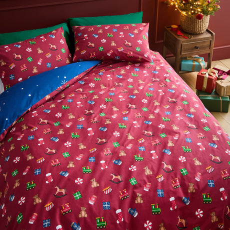 Catherine Lansfield Christmas Santa's Workshop Duvet Cover Set - Santas Christmas Workshop Duvet Set