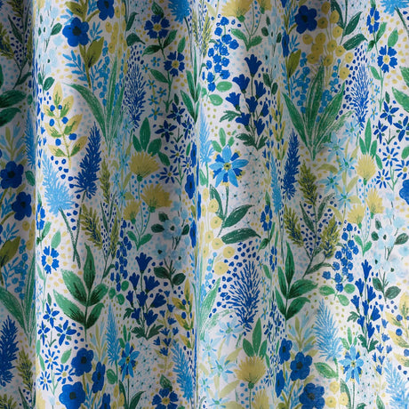 Catherine Lansfield Tilly Floral Eyelet Curtains - Blue Polycotton - Tilly Floral Curtains Blue