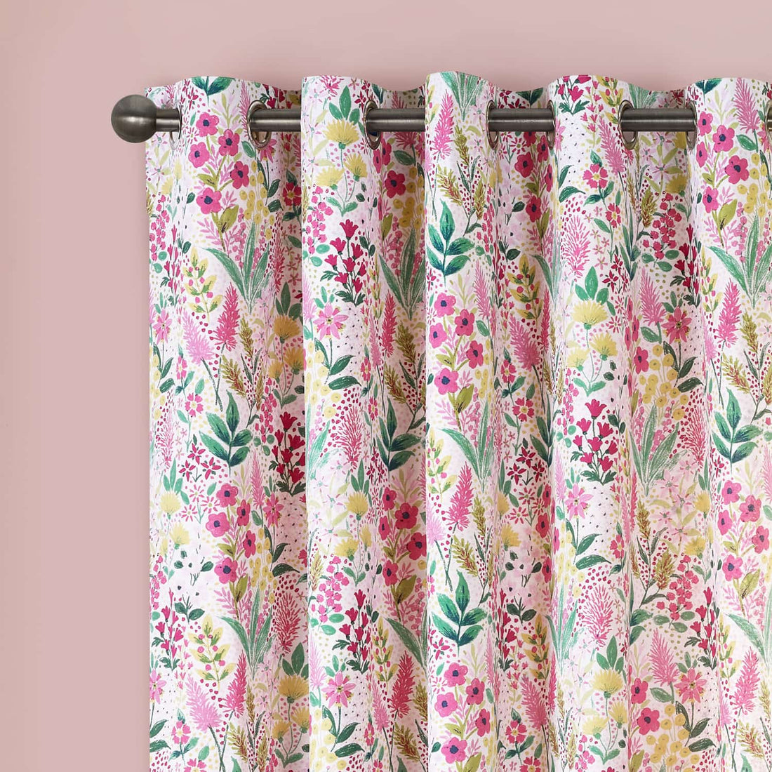 Catherine Lansfield Tilly Floral Pink Eyelet Curtains