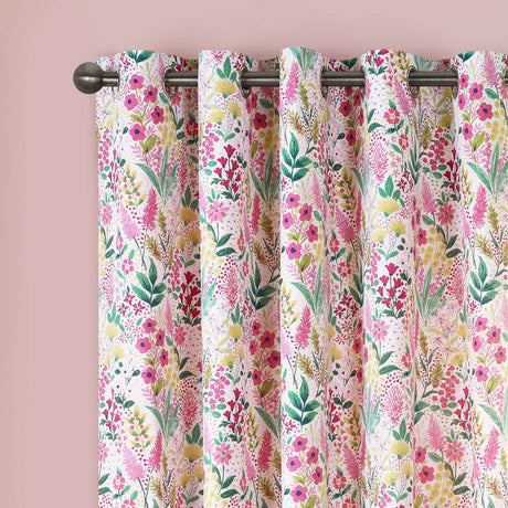 Catherine Lansfield Tilly Floral Eyelet Curtains - Pink Polycotton
