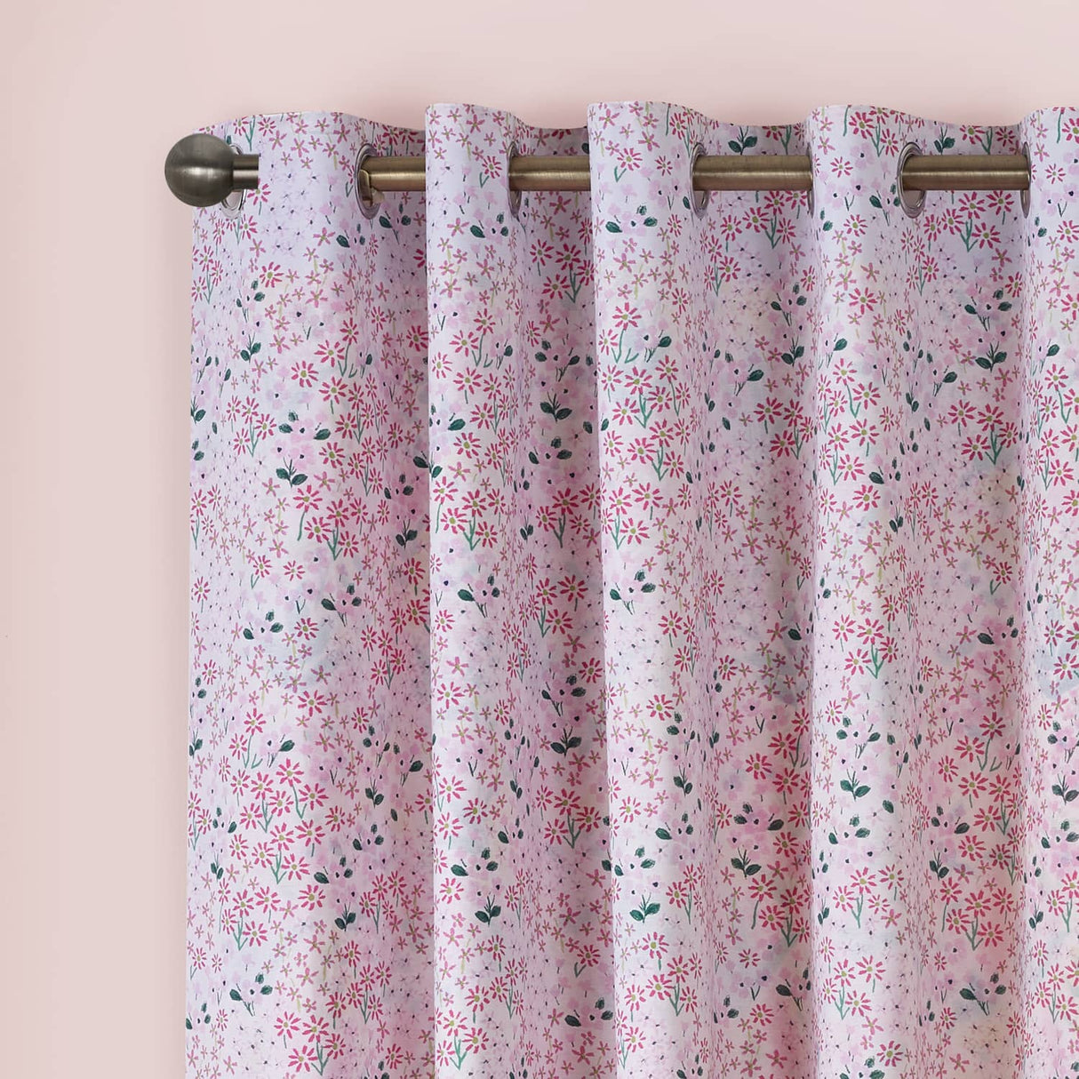 Catherine Lansfield Tilly Floral Eyelet Curtains - Pink Polycotton - Tilly Floral Curtains Pink