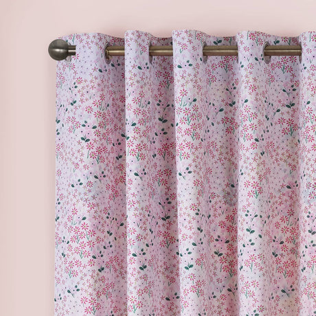 Catherine Lansfield Tilly Floral Eyelet Curtains - Pink Polycotton - Tilly Floral Curtains Pink