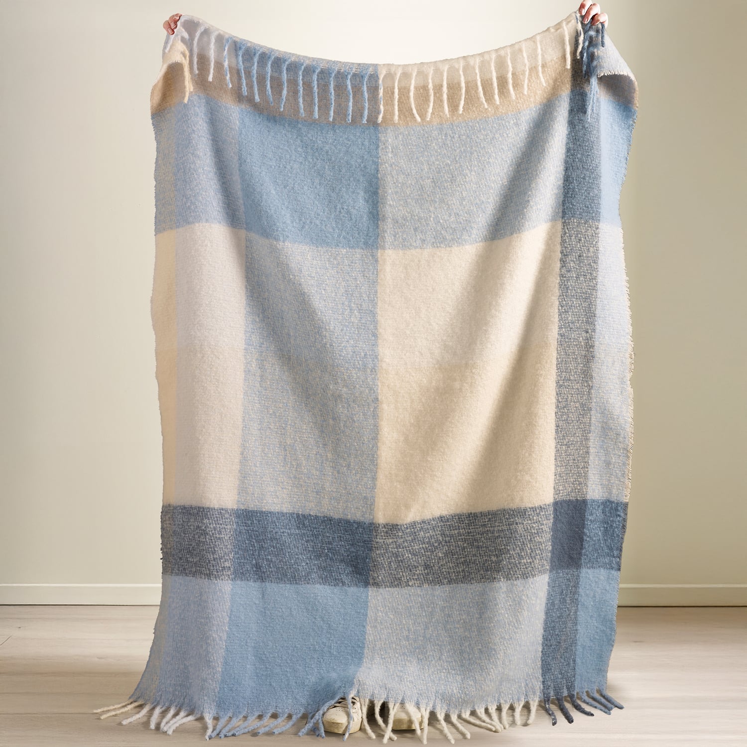 Catherine Lansfield Faux Mohair Check Throw - Faux Mohair Check Blue Throw