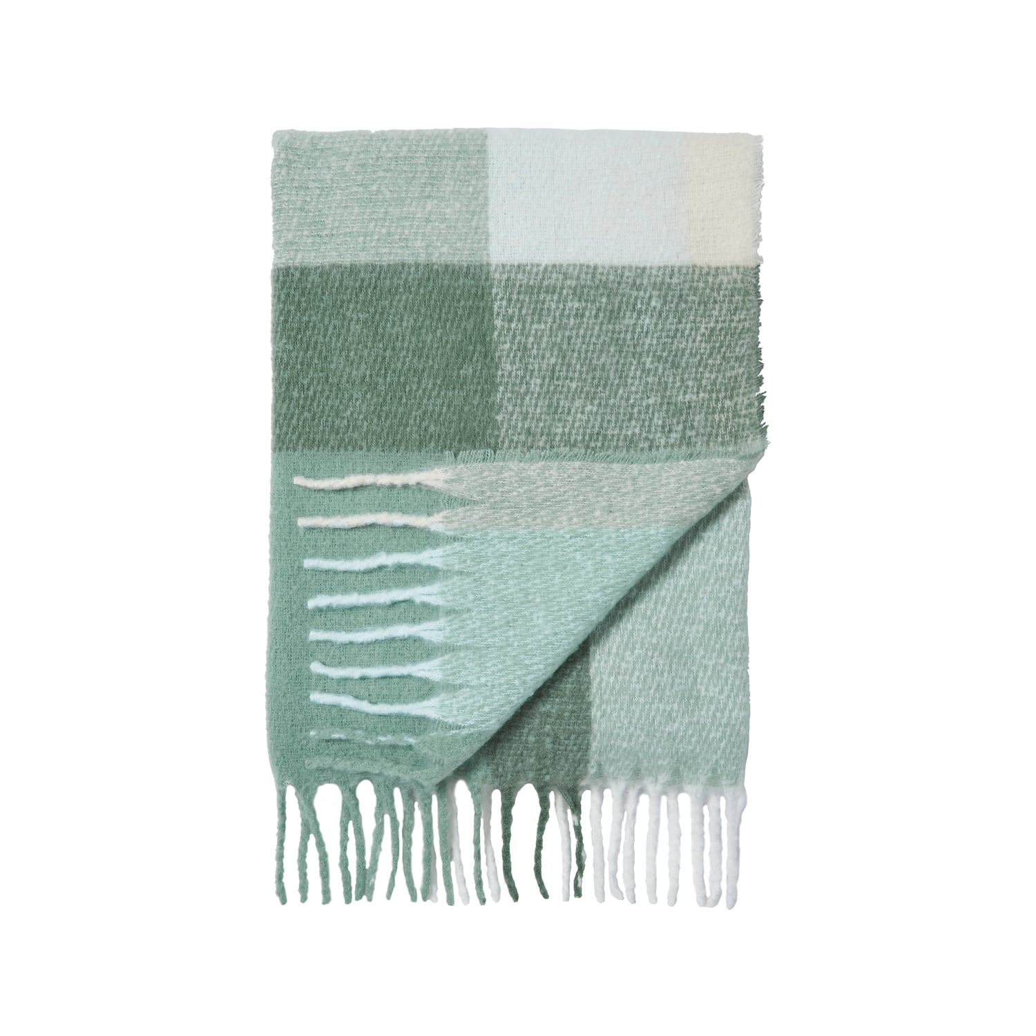 Catherine Lansfield Faux Mohair Check Throw - Faux Mohair Check Green Throw