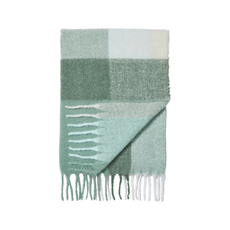 Catherine Lansfield Faux Mohair Check Throw - Faux Mohair Check Green Throw