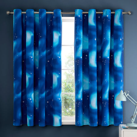 Catherine Lansfield Ombre Stars Kids Eyelet Curtains - Blue Polycotton - Ombre Stars Curtains Blue
