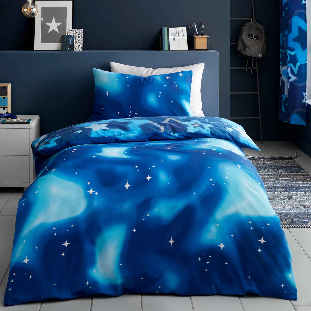 Catherine Lansfield Ombre Stars Kids Duvet Cover and Fitted Sheet Set - Ombre Stars Duvet Set Blue