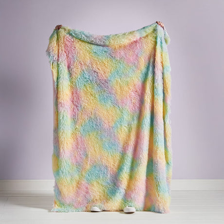 Catherine Lansfield Rainbow Cuddly Throw Cosy Kids Blanket - Rainbow Cuddly Throw