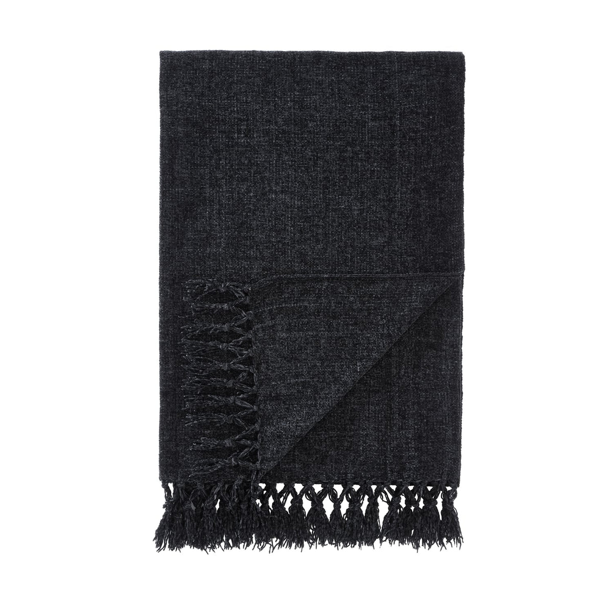 Catherine Lansfield Wilson Plain Cosy Throw 130cm x 170cm - Wilson Chenille Throw Black