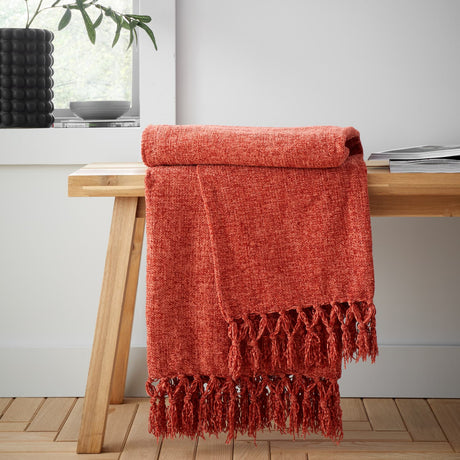 Catherine Lansfield Wilson Plain Cosy Throw 130cm x 170cm - Wilson Chenille Throw Terracotta