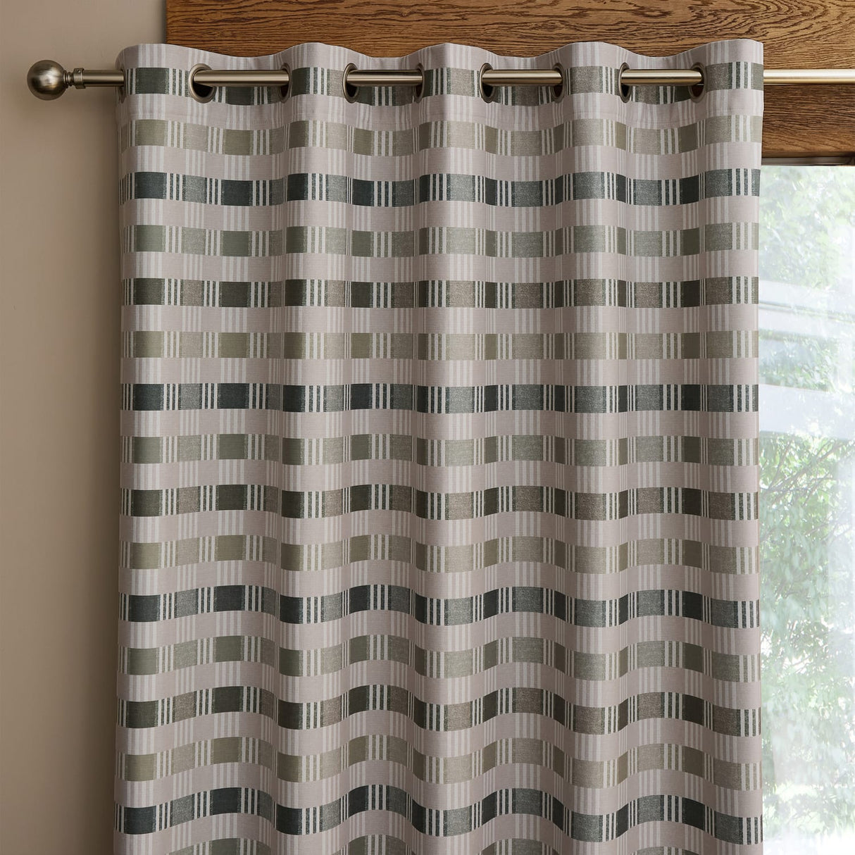 Catherine Lansfield Wilson Check Blackout Eyelet Curtains - Green Thermal