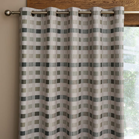 Catherine Lansfield Wilson Check Blackout Eyelet Curtains - Green Thermal