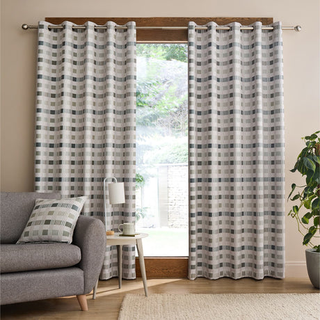 Catherine Lansfield Wilson Check Blackout Eyelet Curtains - Green Thermal - Wilson Check Curtains Green