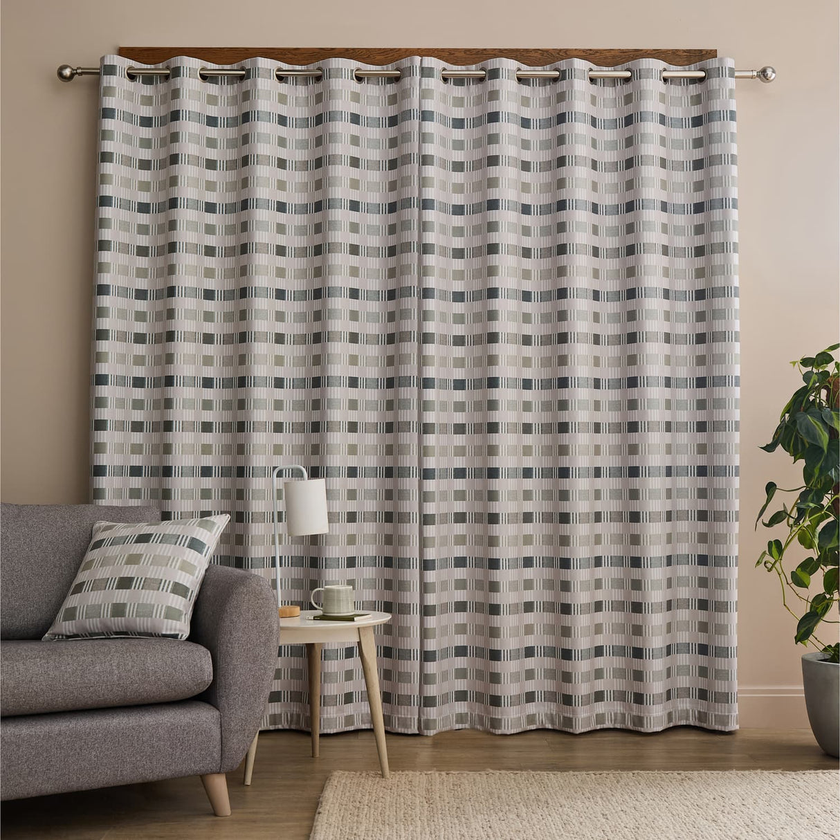 Catherine Lansfield Wilson Check Blackout Eyelet Curtains - Green Thermal - Wilson Check Curtains Green