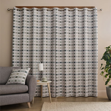 Catherine Lansfield Wilson Check Blackout Eyelet Curtains - Green Thermal - Wilson Check Curtains Green