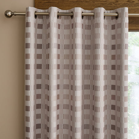 Catherine Lansfield Wilson Check Blackout Eyelet Curtains - Natural Thermal