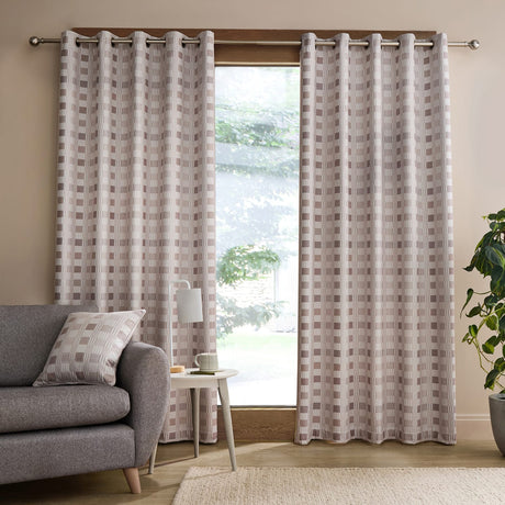 Catherine Lansfield Wilson Check Blackout Eyelet Curtains - Natural Thermal - Wilson Check Curtains Natural