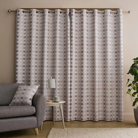 Catherine Lansfield Wilson Check Blackout Eyelet Curtains - Natural Thermal - Wilson Check Curtains Natural