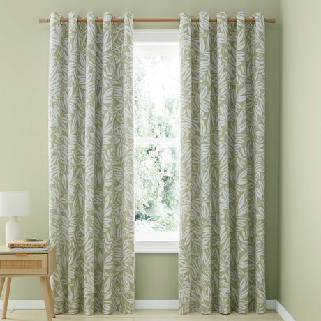 Catherine Lansfield Sorrel Leaf Eyelet Curtains - Green Polycotton - Sorrel Leaf Green Curtains