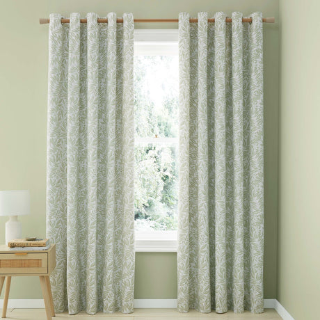 Catherine Lansfield Sorrel Leaf Eyelet Curtains - Green Polycotton - Sorrel Leaf Green Curtains