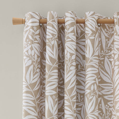 Catherine Lansfield Sorrel Leaf Eyelet Curtains - Natural Polycotton