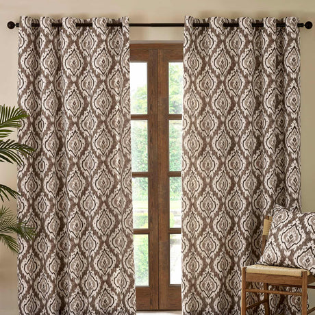 Pineapple Elephant Suri Geo Lined Eyelet Curtains - Natural Polycotton - Suri Curtains Natural
