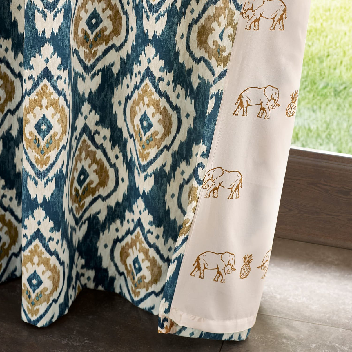 Pineapple Elephant Suri Geo Lined Eyelet Curtains - Teal Green Polycotton - Suri Curtains Teal