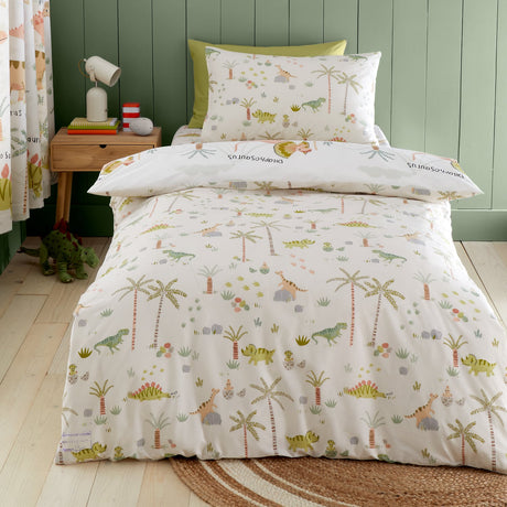Catherine Lansfield Sleepy Dino Dinosaur Kids Duvet Cover Set - Sleepy Dino Duvet Set Green