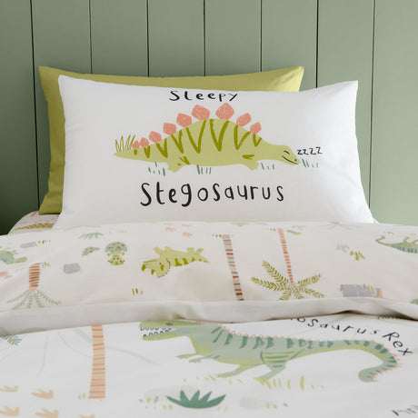 Catherine Lansfield Sleepy Dino Dinosaur Kids Duvet Cover Set - Sleepy Dino Duvet Set Green