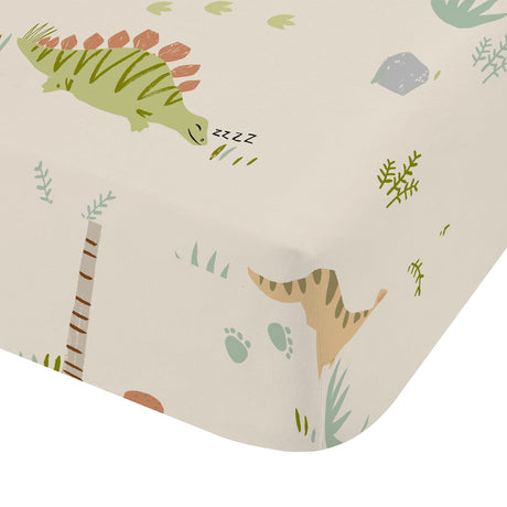 Catherine Lansfield Sleepy Dino Kids Bedding 25cm Deep Fitted Sheet - Sleepy Dino Fitted Sheet Green