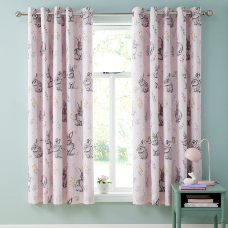 Catherine Lansfield Bunny Tails Ditsy Flower Kids Eyelet Curtains Polycotton