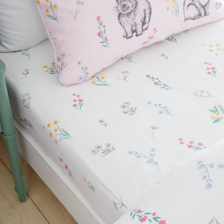 Catherine Lansfield Bunny Tails Ditsy Flowers 25cm Deep Fitted Sheet