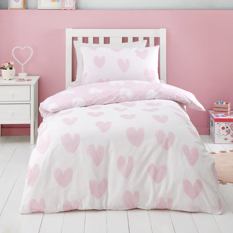 Catherine Lansfield Brushed Hearts Duvet Cover Set - Brushed Hearts Duvet Set Pink