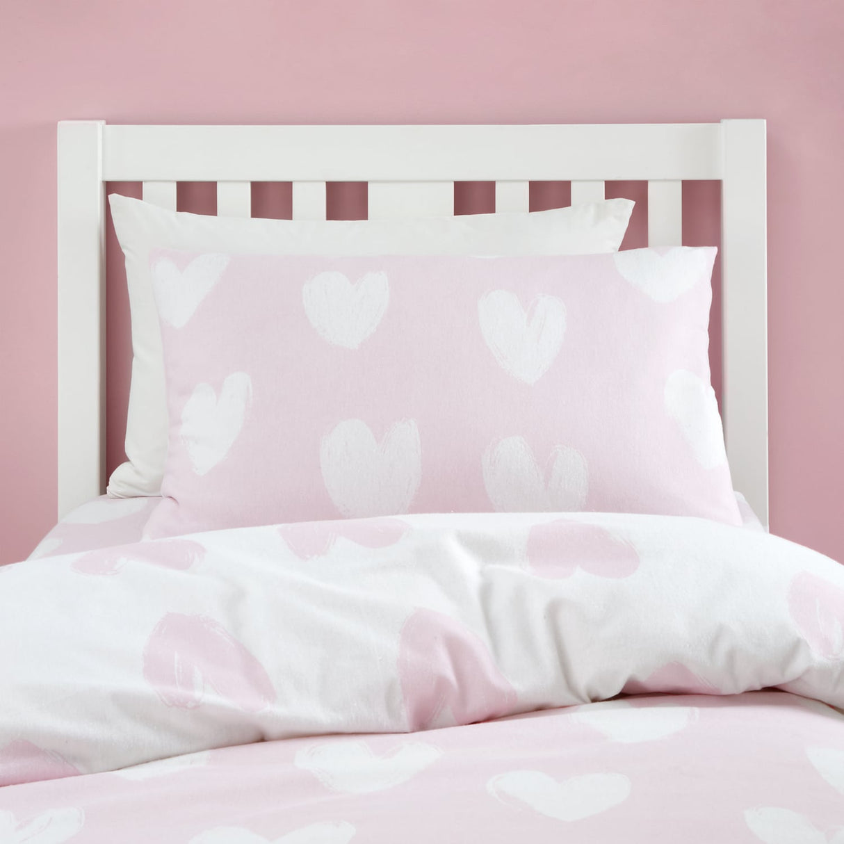 Catherine Lansfield Brushed Hearts Duvet Cover Set - Brushed Hearts Duvet Set Pink