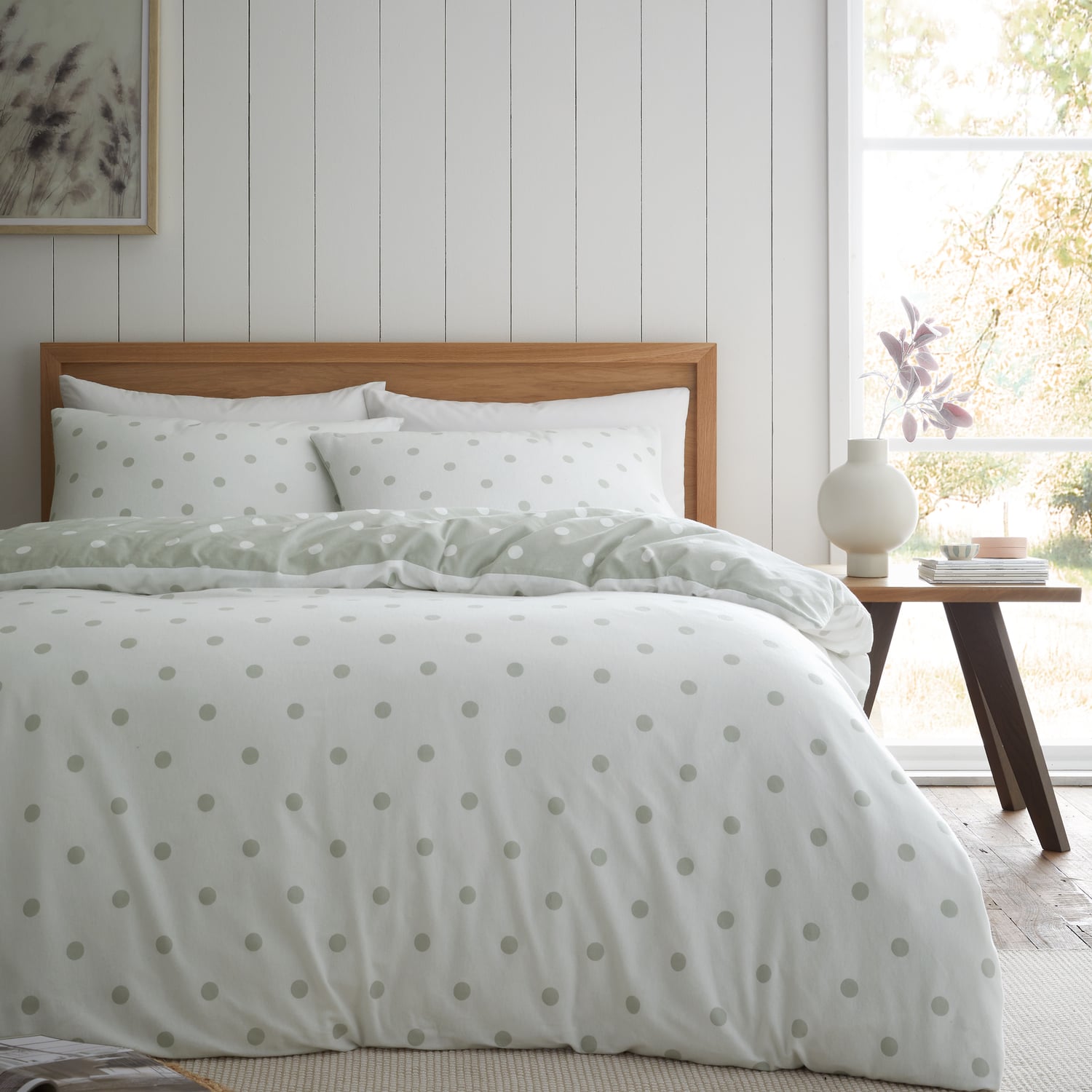 Catherine Lansfield Brushed Polka Dot Duvet Cover Set - Brushed Polka Dot Duvet Set Green
