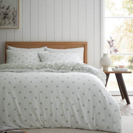 Catherine Lansfield Brushed Polka Dot Duvet Cover Set - Brushed Polka Dot Duvet Set Green