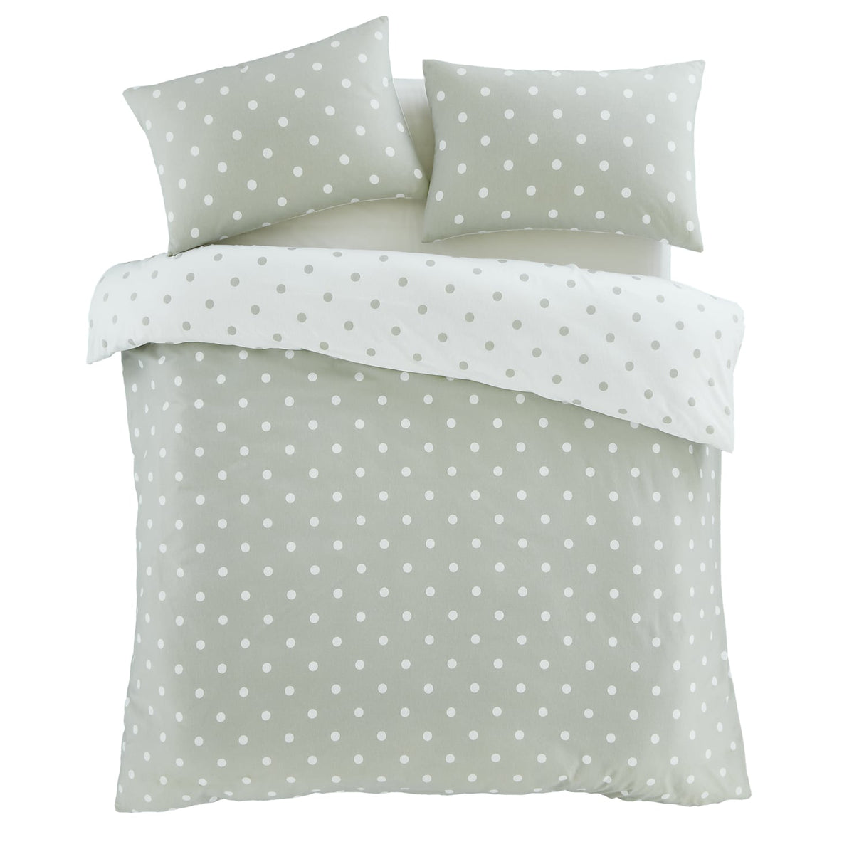 Catherine Lansfield Brushed Polka Dot Duvet Cover Set - Brushed Polka Dot Duvet Set Green