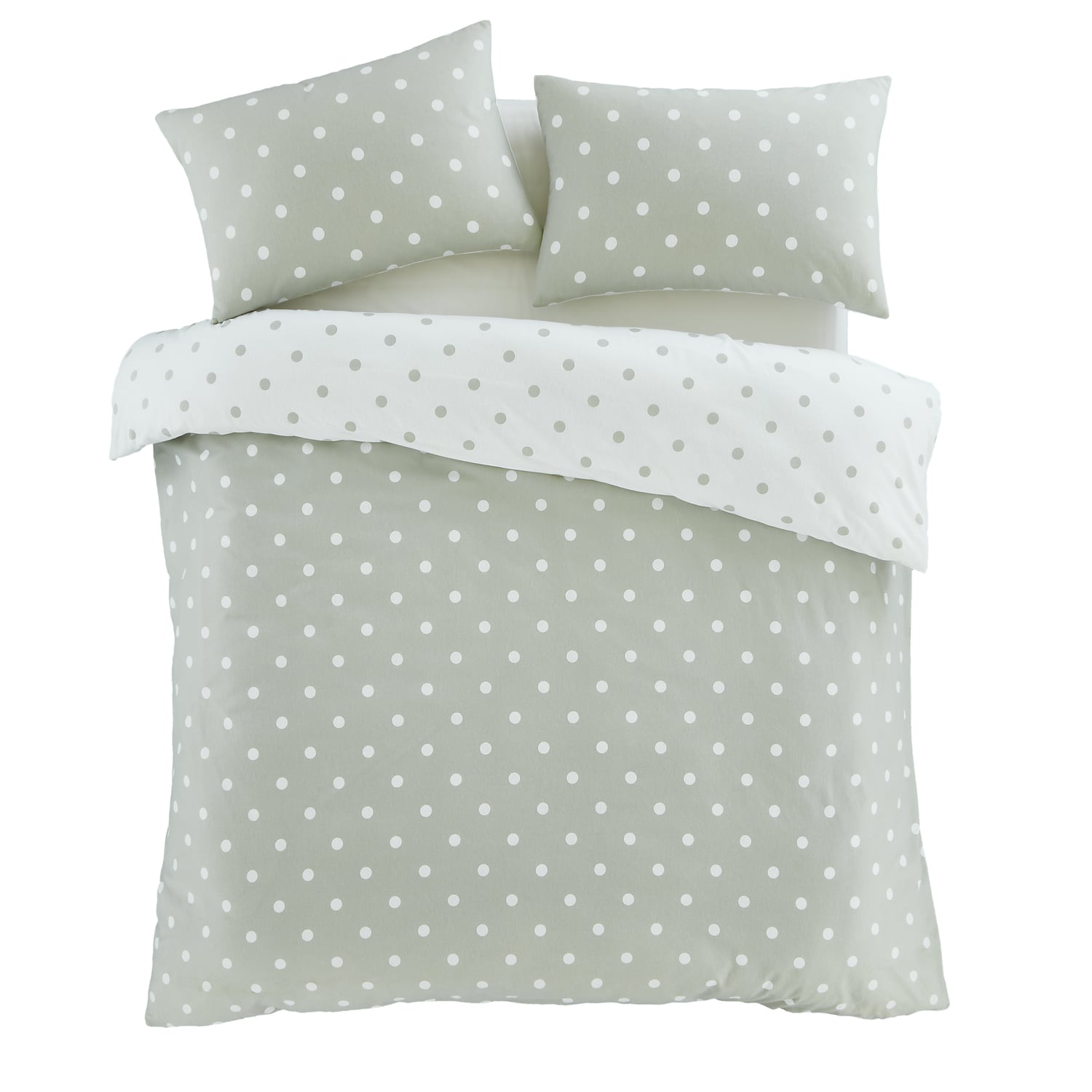 Catherine Lansfield Brushed Polka Dot Duvet Cover Set - Brushed Polka Dot Duvet Set Green