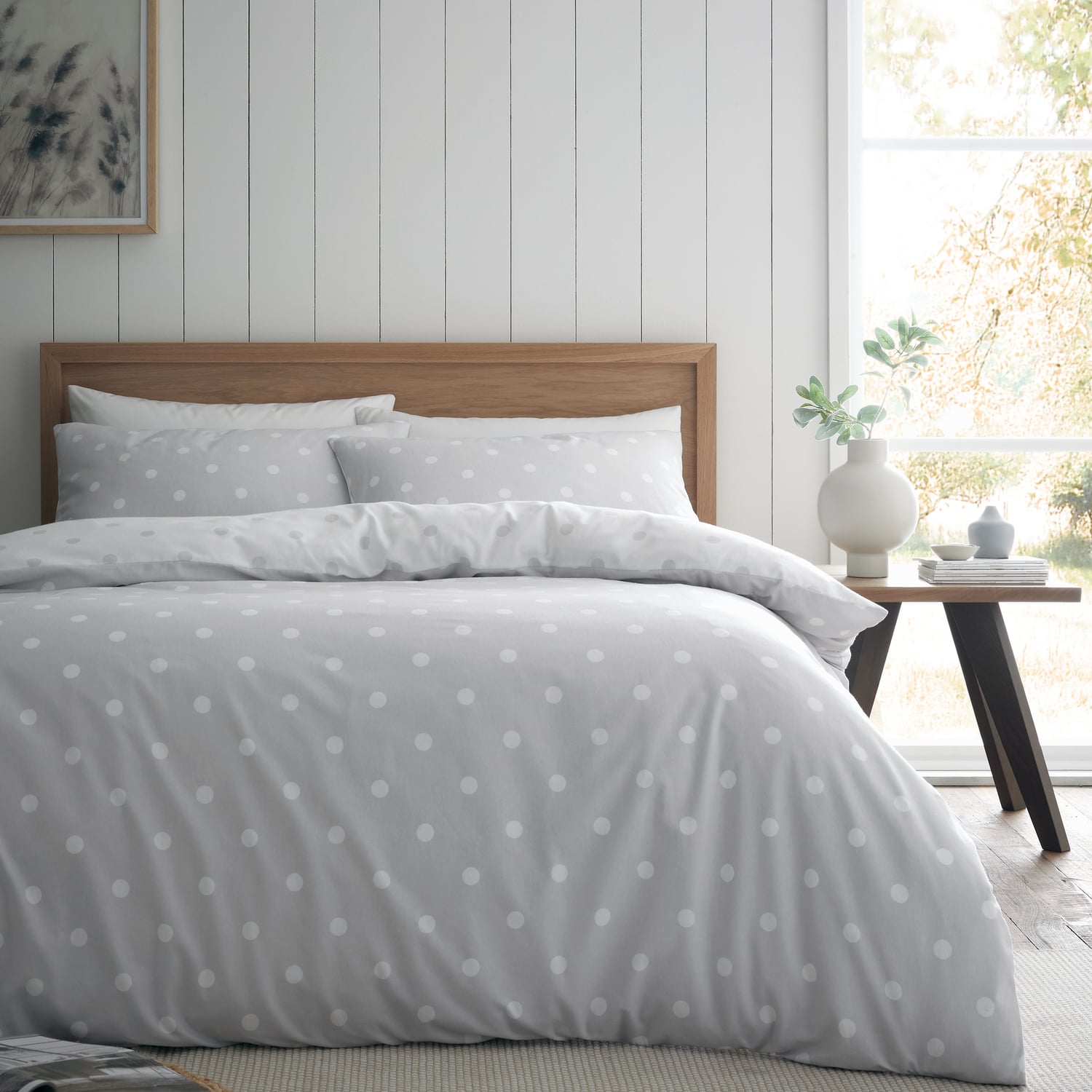 Catherine Lansfield Brushed Polka Dot Duvet Cover Set - Brushed Polka Dot Duvet Set Grey