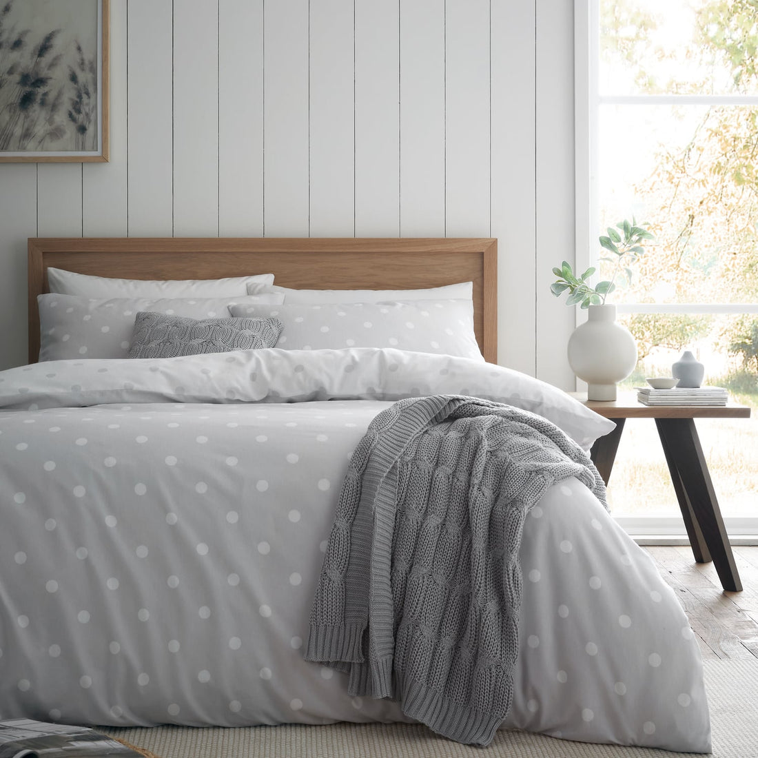 Catherine Lansfield Brushed Polka Dot Grey 100% Cotton Duvet Cover Bedding Set