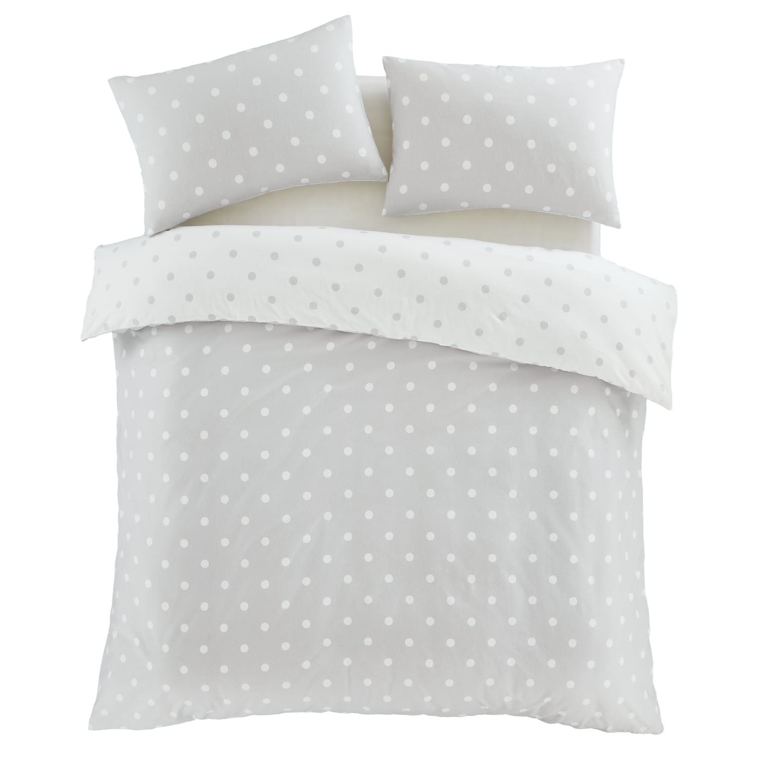 Catherine Lansfield Brushed Polka Dot Duvet Cover Set - Brushed Polka Dot Duvet Set Grey