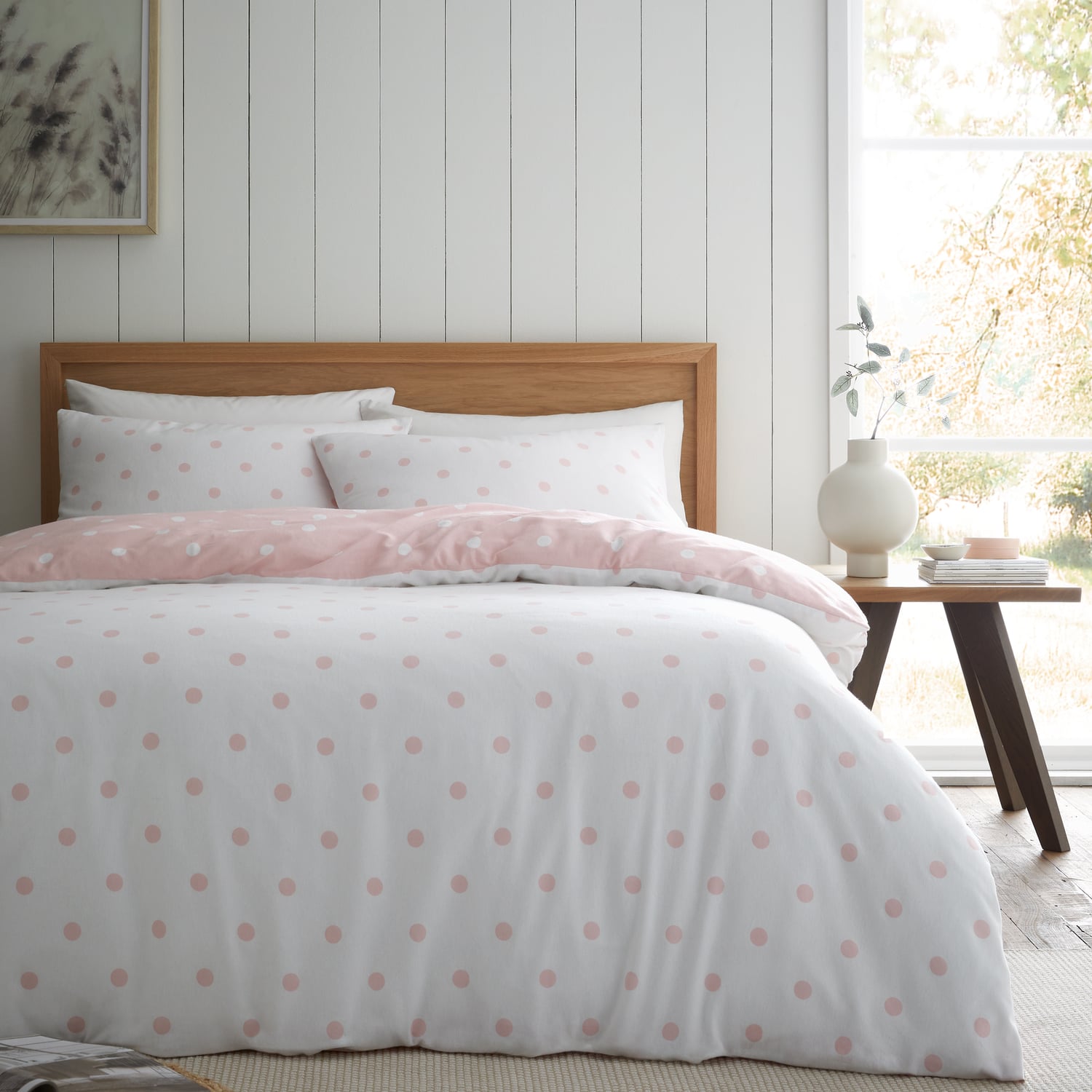 Catherine Lansfield Brushed Polka Dot Duvet Cover Set - Brushed Polka Dot Duvet Set Pink