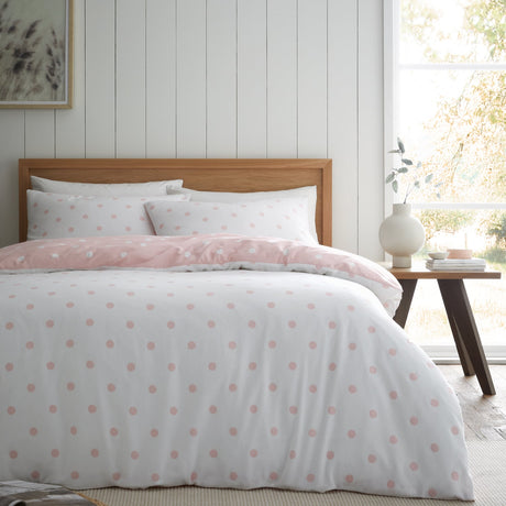 Catherine Lansfield Brushed Polka Dot Duvet Cover Set - Brushed Polka Dot Duvet Set Pink