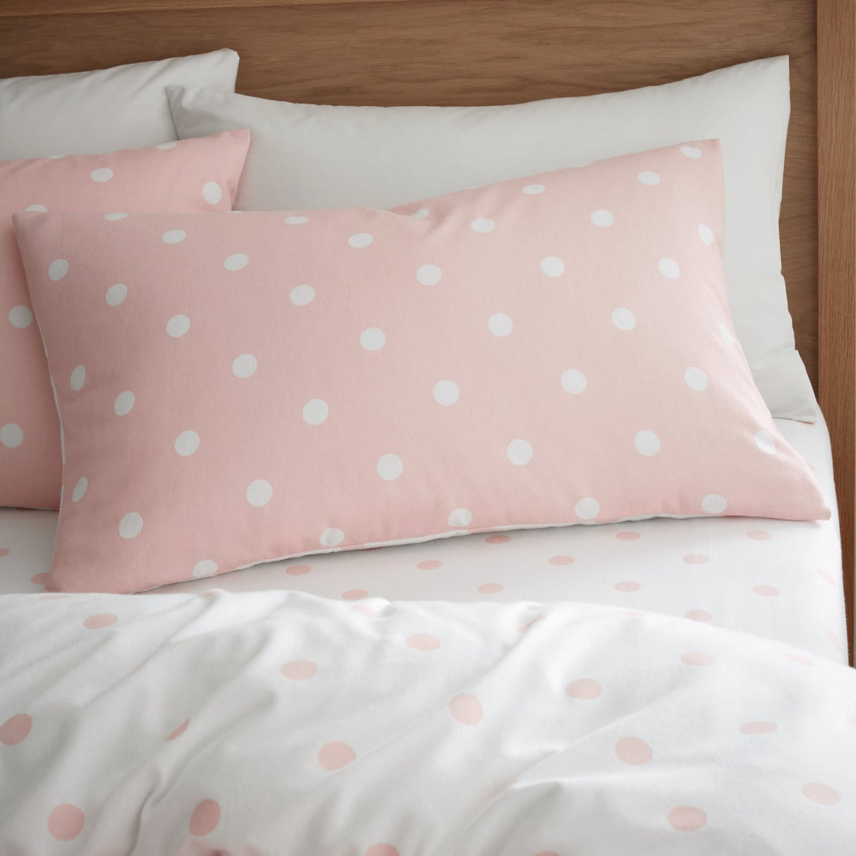 Catherine Lansfield Brushed Polka Dot Duvet Cover Set - Brushed Polka Dot Duvet Set Pink