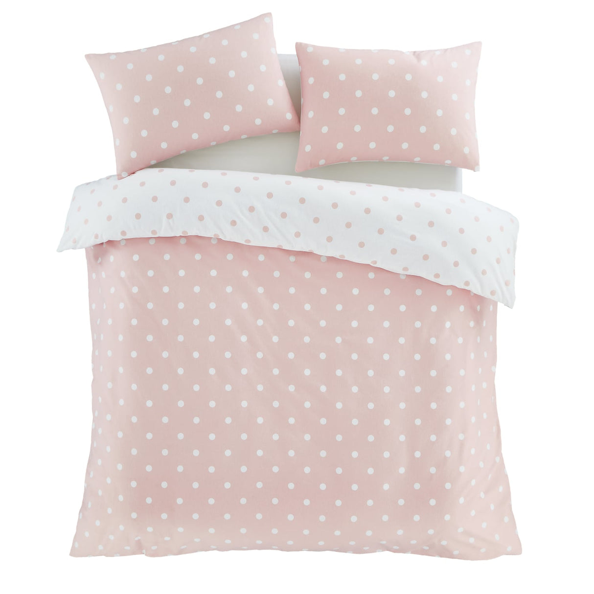 Catherine Lansfield Brushed Polka Dot Duvet Cover Set - Brushed Polka Dot Duvet Set Pink