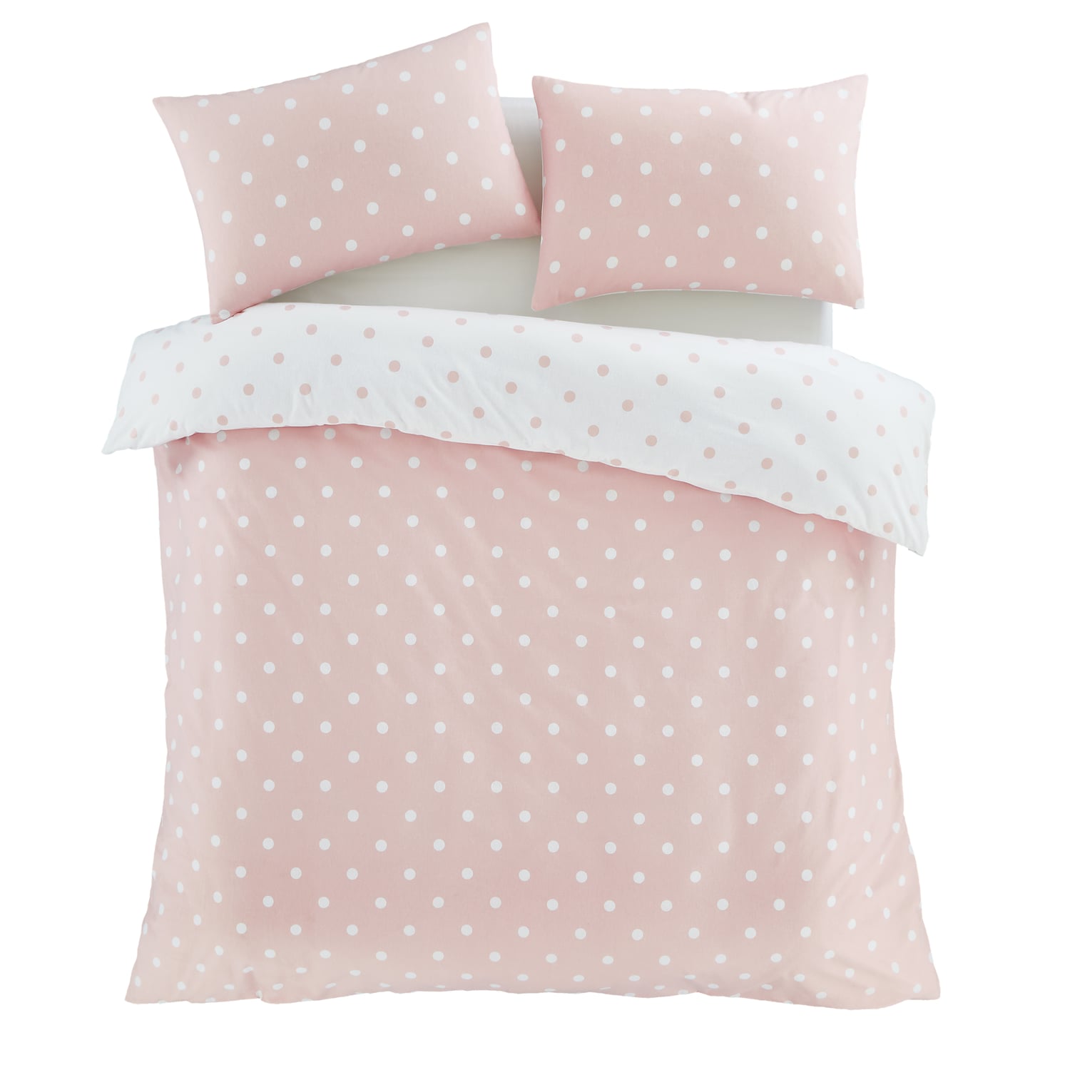 Catherine Lansfield Brushed Polka Dot Duvet Cover Set - Brushed Polka Dot Duvet Set Pink