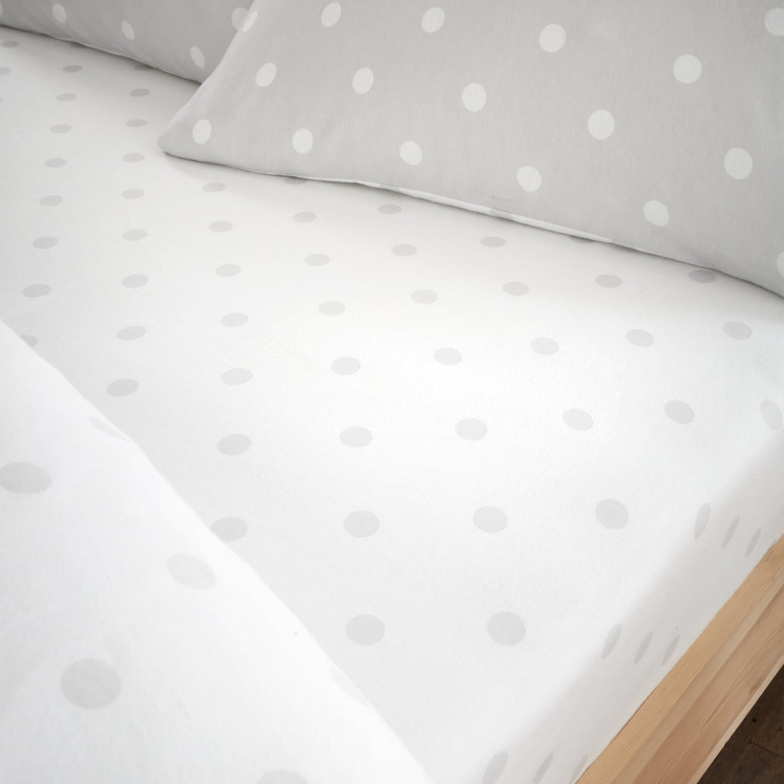 Catherine Lansfield Brushed Polka Dot 30cm Deep Grey 100% Cotton Fitted Sheet