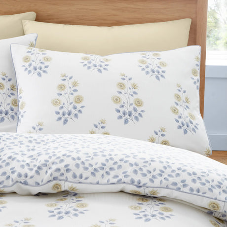 Bianca Eloise Floral 230 Thread Count Cotton Satin Stripe Reversible Duvet Cover Set with Pillowcase White