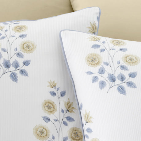 Bianca Eloise Floral 230 Thread Count Cotton Satin Stripe Reversible Duvet Cover Set with Pillowcase White